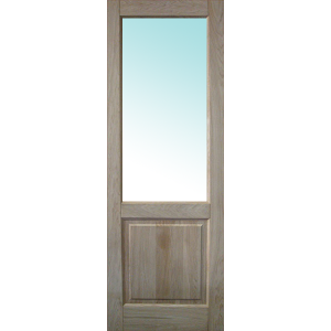 Дверь деревянная межкомнатная из массива бессучкового дуба, Классик, 2 филенки, со стеклом